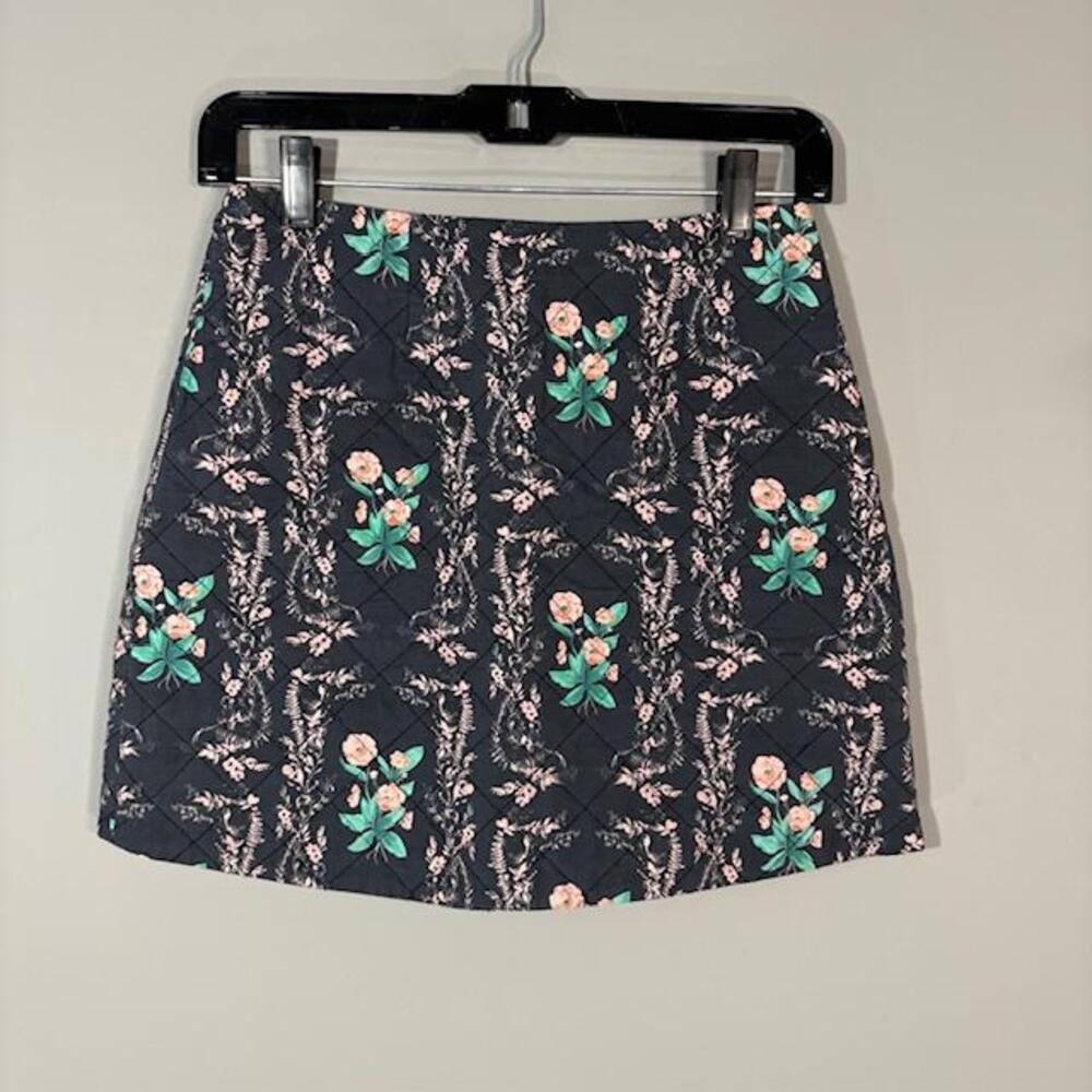 Rachel Antonoff Skirt Womens 2 Gray Floral Quilted A Line Mini Cotton Lined
